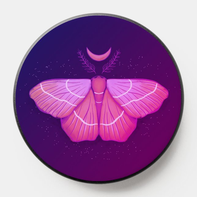 Pink Moth Witchy Night Art – Magical Illustration  PopSocket (Popsocket)