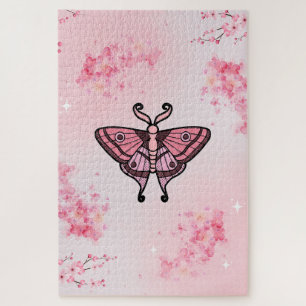 Pink Moth with Sakura Flower Background Jigsaw Puzzle