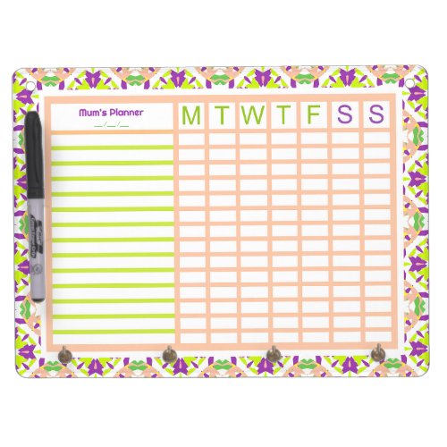 Pink Mothers Day Mom Mam Weekly Goals Tracker Dry Erase Board With Keychain Holder
