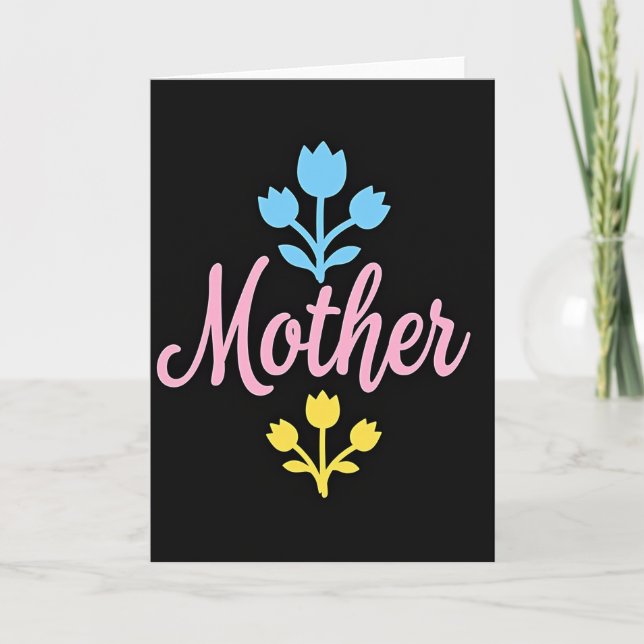 Pink Mother Script Flower Card (Front)