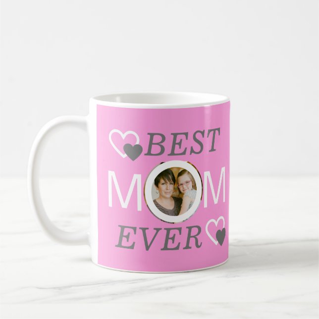 Pink Mothers Day Keepsake Best Mom Photo Coffee Mug (Left)