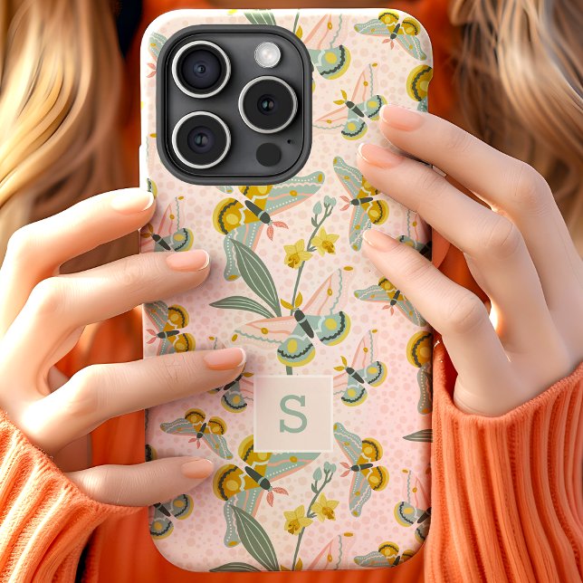 Pink Moths And Daffodils Pattern Monogram Case-Mate iPhone Case (Creator Uploaded)