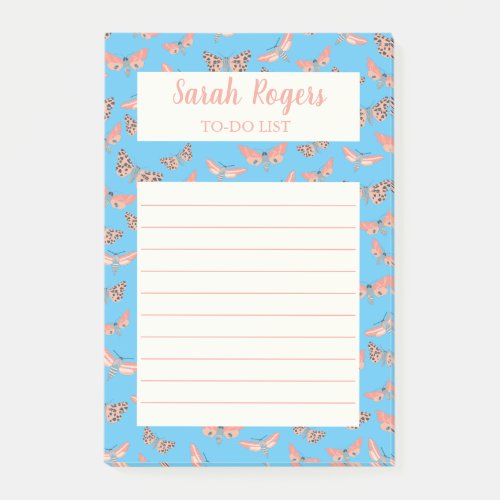 Pink Moths Pattern Grocery Shop List Post_It Notes