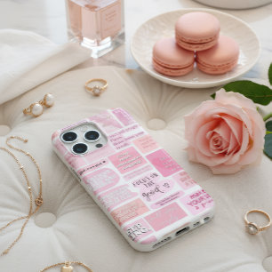 Pink Motivation Quotes Collage Aesthetic Phone Cas iPhone 15 Pro Max Case