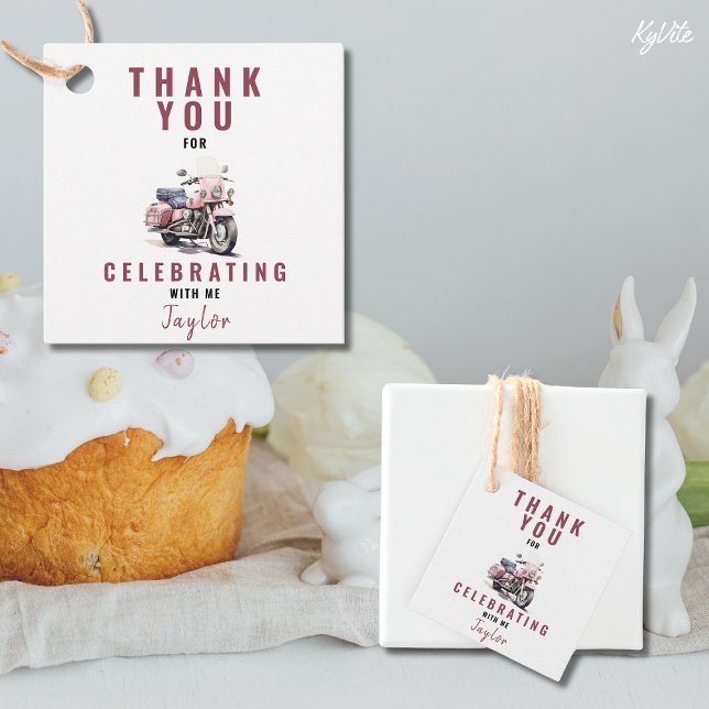 Pink Motorbike Squared Favor Tag (Creator Uploaded)