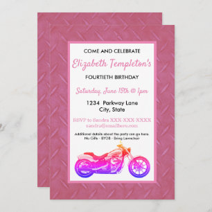 Pink Motorcycle Birthday Party Women's Invitation