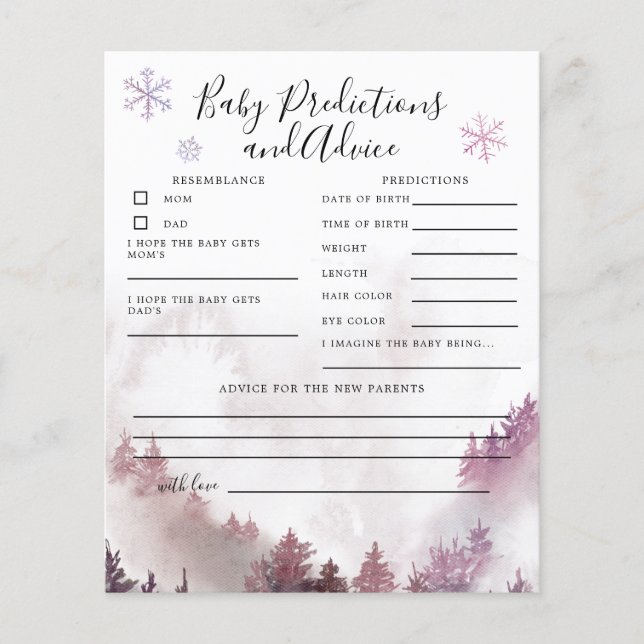Pink Mountain Baby Predictions & Advice Card (Front)