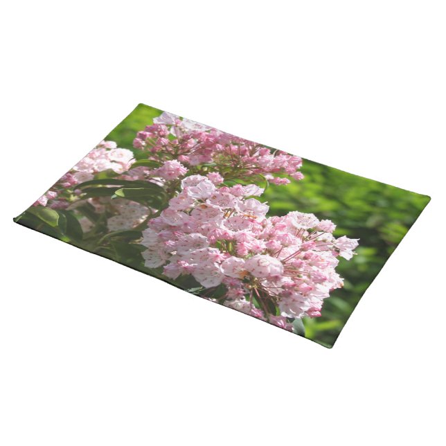Pink Mountain Laurel Flowers Cloth Placemat (On Table)