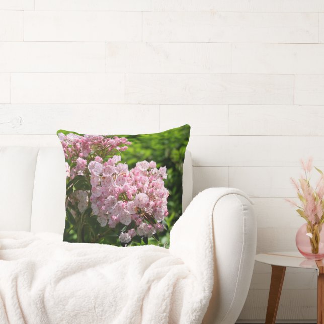 Pink Mountain Laurel Reversible White Flowers Throw Pillow (Couch)