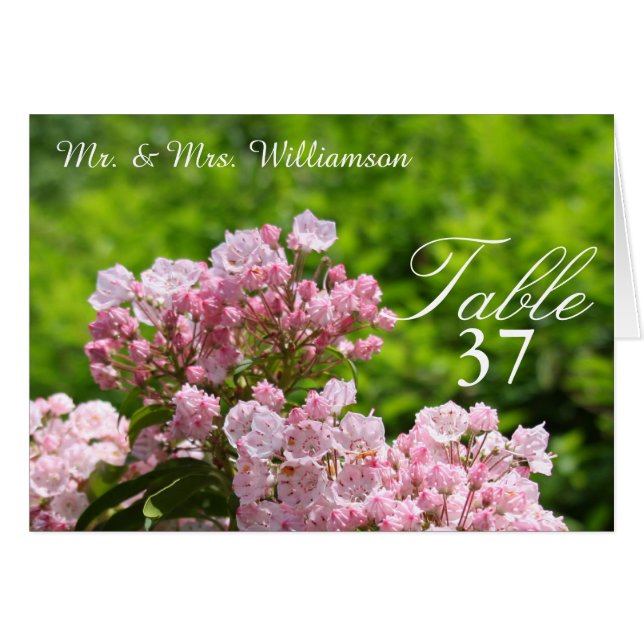 Pink Mountain Laurel Wedding Table Tent Cards (Front Horizontal)