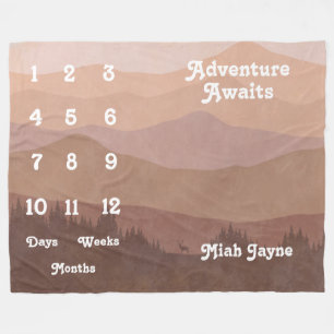 Pink Mountains Adventure Awaits Baby Milestone Fleece Blanket