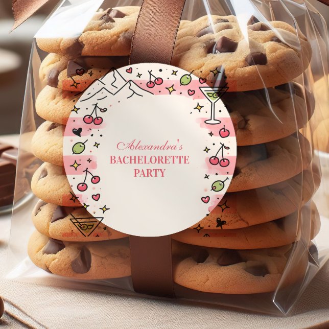 Pink Mountains and Martinis Bachelorette Classic Round Sticker (Creator Uploaded)