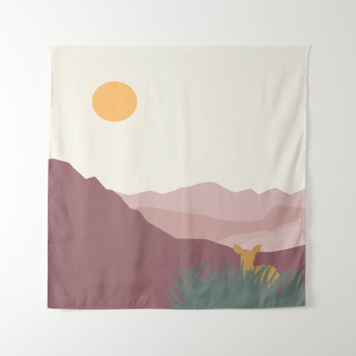 Pink mountains boho scenery tapestry