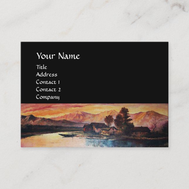 PINK MOUNTAINS LAKE ALPINE SUNSET LANDSCAPE BUSINESS CARD (Front)