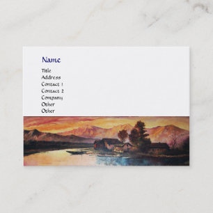 PINK MOUNTAINS LAKE ALPINE SUNSET LANDSCAPE BUSINESS CARD