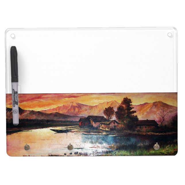 PINK MOUNTAINS LAKE ALPINE SUNSET LANDSCAPE DRY ERASE BOARD WITH KEYCHAIN HOLDER (Front)