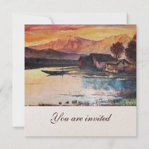 PINK MOUNTAINS LAKE ALPINE SUNSET LANDSCAPE INVITATION