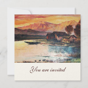 PINK MOUNTAINS LAKE ALPINE SUNSET LANDSCAPE INVITATION