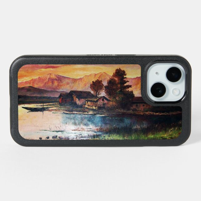 PINK MOUNTAINS LAKE ALPINE SUNSET LANDSCAPE   iPhone 15 CASE (Back Horizontal)