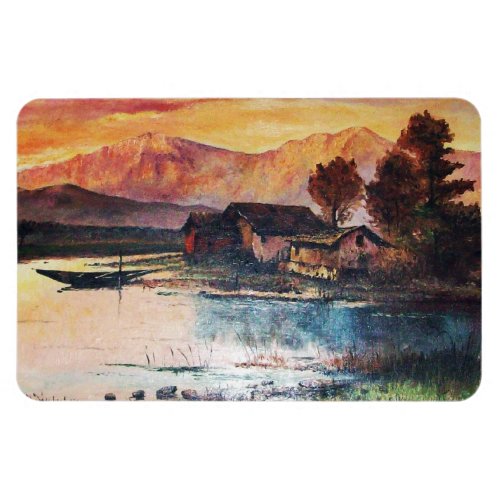 PINK MOUNTAINS LAKE ALPINE SUNSET LANDSCAPE MAGNET