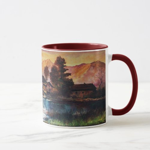 PINK MOUNTAINS LAKE ALPINE SUNSET LANDSCAPE MUG