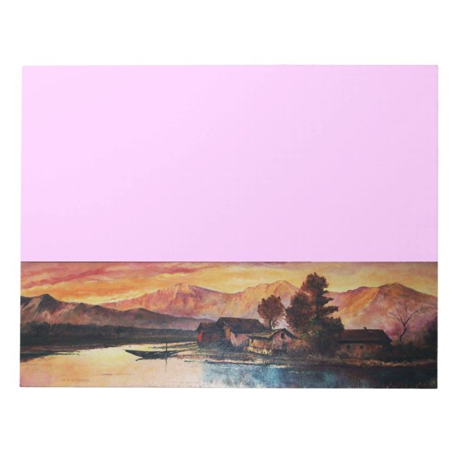 PINK MOUNTAINS LAKE ALPINE SUNSET LANDSCAPE NOTEPAD (Front)