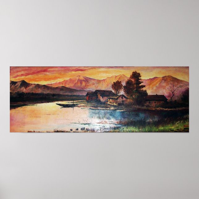 PINK MOUNTAINS LAKE ALPINE SUNSET LANDSCAPE POSTER (Front)