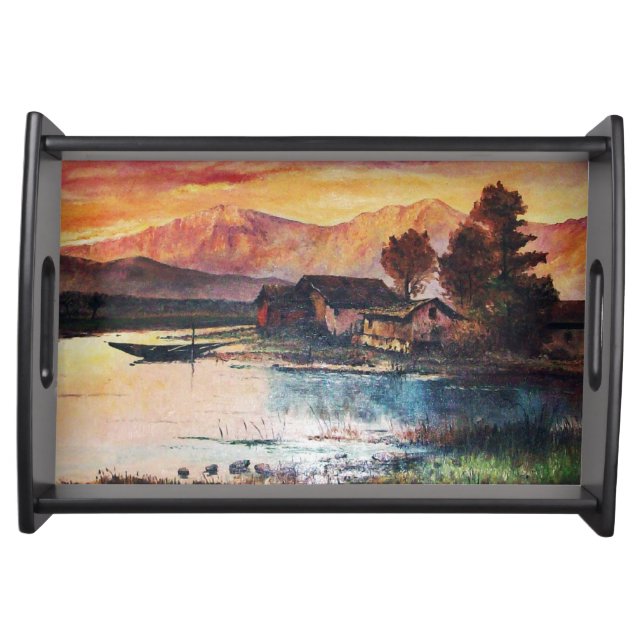 PINK MOUNTAINS LAKE ALPINE SUNSET LANDSCAPE SERVING TRAY (Front)