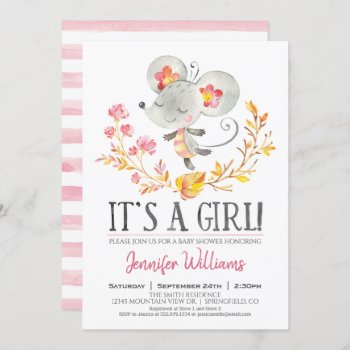 Pink Mouse Baby Shower Girl Invitation by Card_Stop at Zazzle