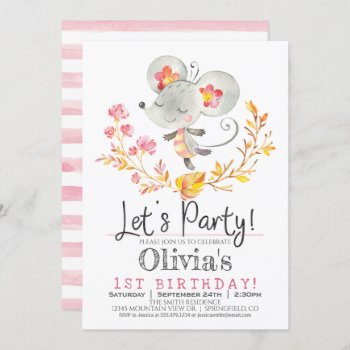 Pink Mouse Girl Birthday Party Invitation by Card_Stop at Zazzle
