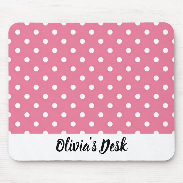Pink Mousepad with White Polka Dots (Front)