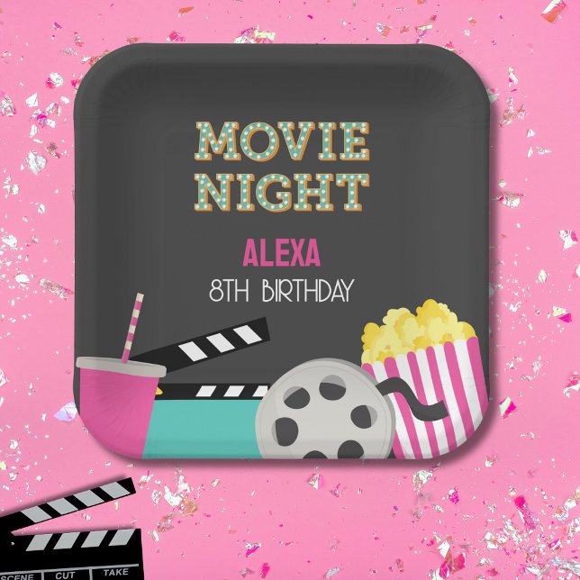 PINK MOVIE NIGHT PAPER PLATES (Creator Uploaded)