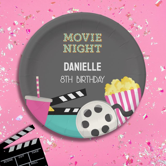 PINK MOVIE NIGHT PAPER PLATES (Creator Uploaded)