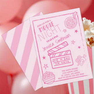 Pink Movie Night Party Birthday Invitation