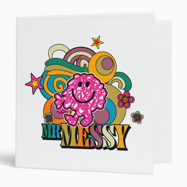 Pink Mr. Messy | Colorful Swirls & Stars 3 Ring Binder (Front/Inside)