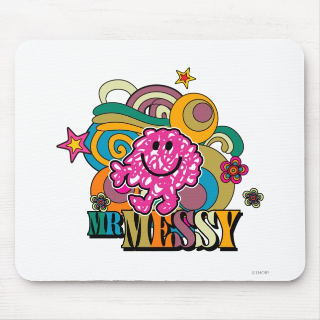 Pink Mr. Messy | Colorful Swirls & Stars Mouse Pad (Front)