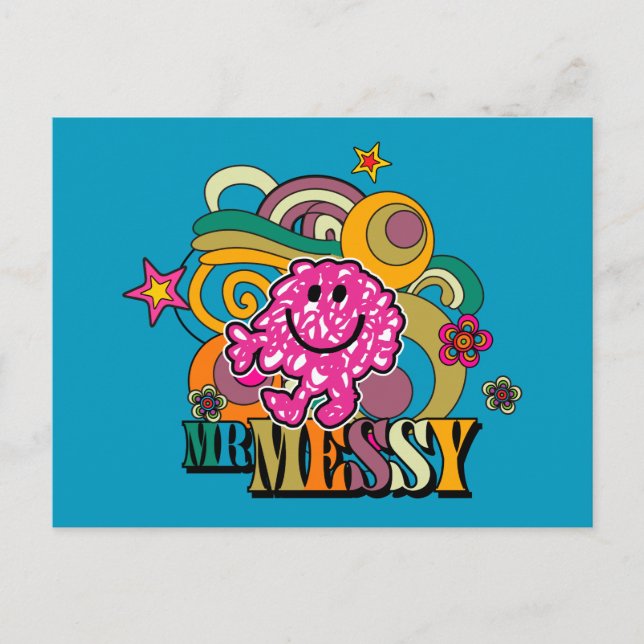 Pink Mr. Messy | Colorful Swirls & Stars Postcard (Front)