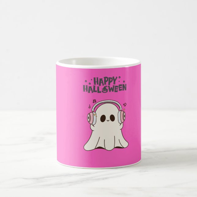 Pink Mug with an Adorable Ghost: Enjoy Every Sip! (Center)
