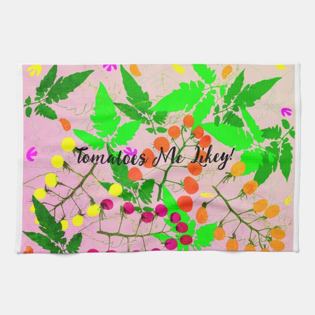 pink  multi-colored tomatoes varieties kitchen towel (Horizontal)