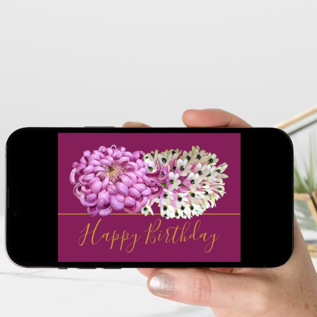 Pink Mum White Orchid Botanical Chic Birthday Card (Front Digital)