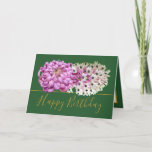 Pink Mum & White Orchids Floral Bouquet Birthday Card<br><div class="desc">Magnificent pink chrysanthemum and white exotic orchid flowers floral bouquet against a green color background. The birthday greeting text uses an attractive script typography font. The flowers cover the front of this card which can be used as a thank you card, a birthday card, or any other card of your...</div>