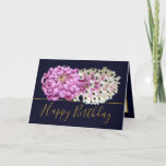 Pink Mum & White Orchids Floral Bouquet Birthday Card<br><div class="desc">Magnificent pink chrysanthemum and white exotic orchid flowers floral bouquet against a navy-blue color background. The birthday greeting text uses an attractive script typography font. The flowers cover the front of this card which can be used as a thank you card, a birthday card, or any other card of your...</div>