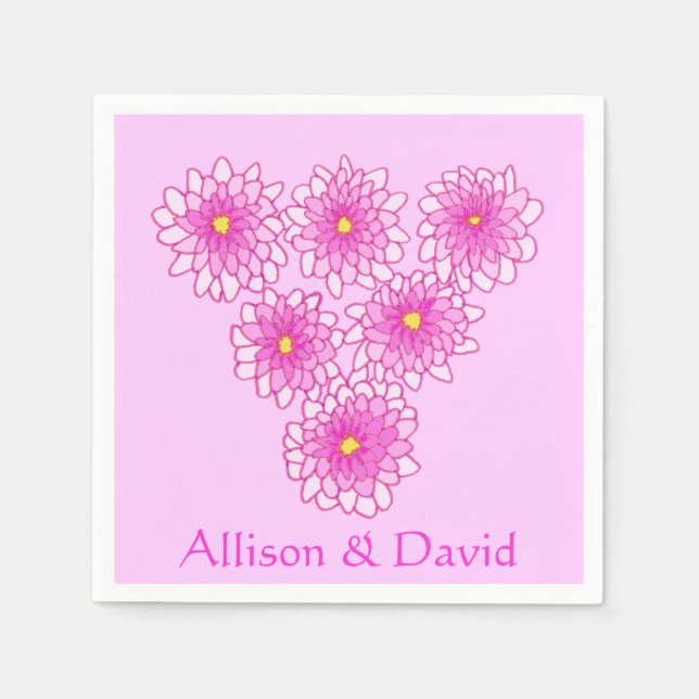 Pink Mums Flowers Chrysanthemums Napkins (Front)