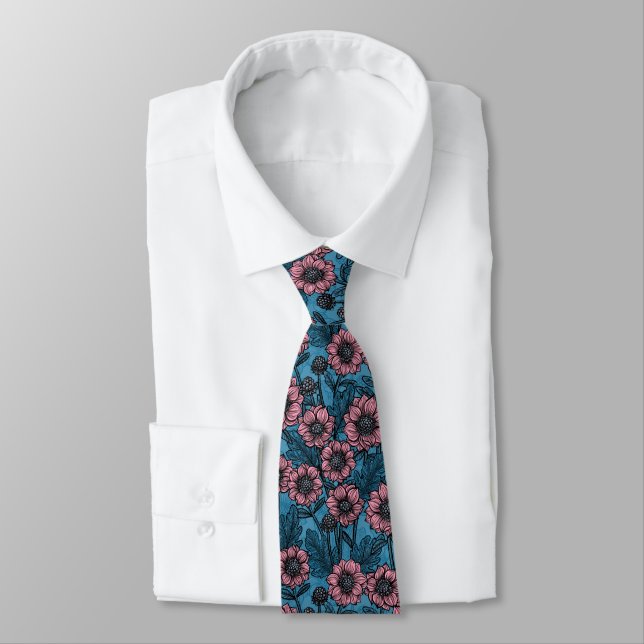 Pink Mums Neck Tie (Tied)