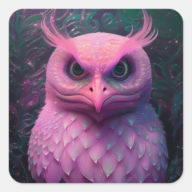 Pink Murloc/Owl Hybrid Creature Square Sticker (Front)
