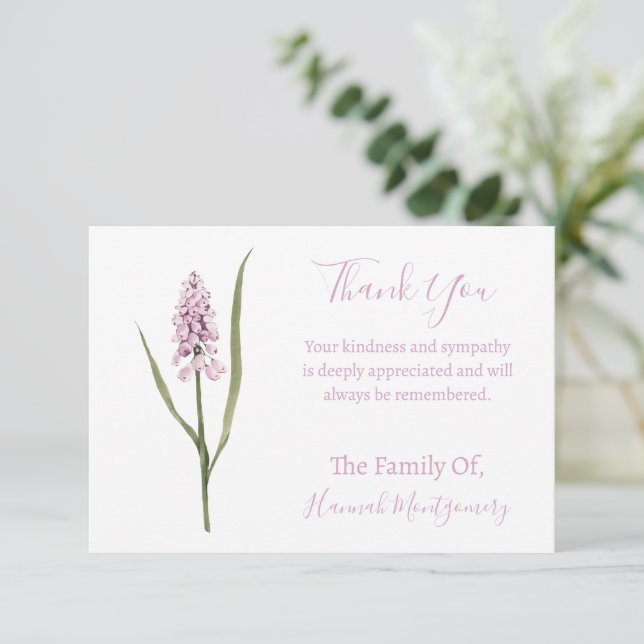 Pink Muscari Funeral & Sympathy Thank You Cards (Standing Front)