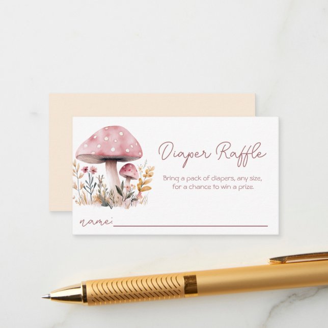 Pink Mushroom Baby Shower Diaper Raffle Enclosure Card (Front/Back In Situ)