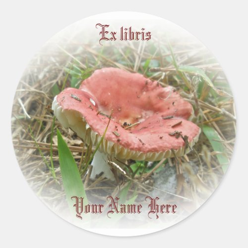 Pink Mushroom Ex libris Sticker