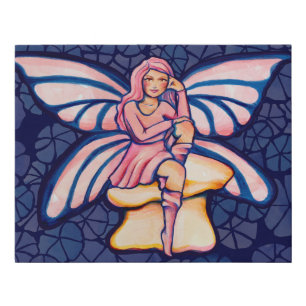 Pink Mushroom Fairy Watercolor Art Fairies Faux Canvas Print