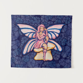 Pink Mushroom Fairy Watercolor Art Fairies         Tapestry